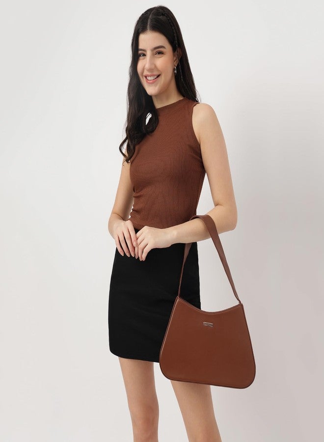 Fastrack Solid Hobo Shoulder Bag For Women, Girls and Ladies | with Top Zipper Closure | Spacious Compartment with Quick Access Pocket | Shoulder Bag For Casual Carry, Brown - Image 2